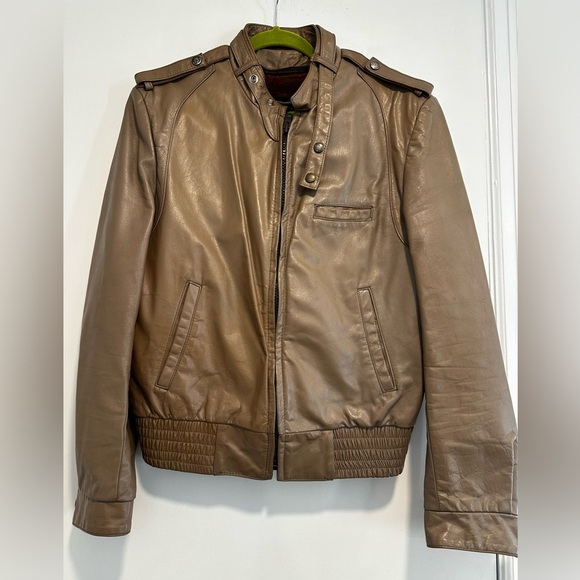 VTG 90’s Harbour Park Tan Leather Detachable Faux Lined Bomber Jacket. Sz: 42. - Picture 1 of 14